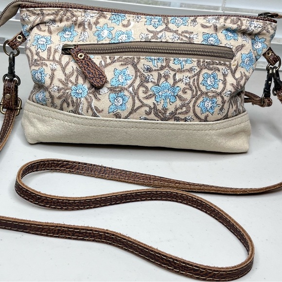 Myra Bag Floral Boho 100% Cotton Leather Trim Small Crossbody Bag - Picture 10 of 13